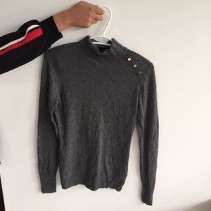 Soft Grey Turtleneck Sweater W/ Gold Buttons